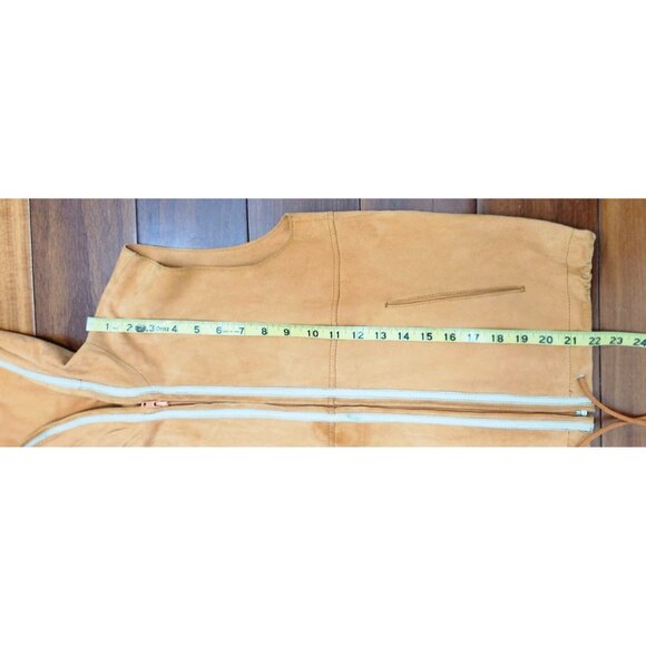 YOGO by Goes Goat Suede Hooded Vest Tan Leather Sleeveless Jacket Size 40 - Picture 10 of 12